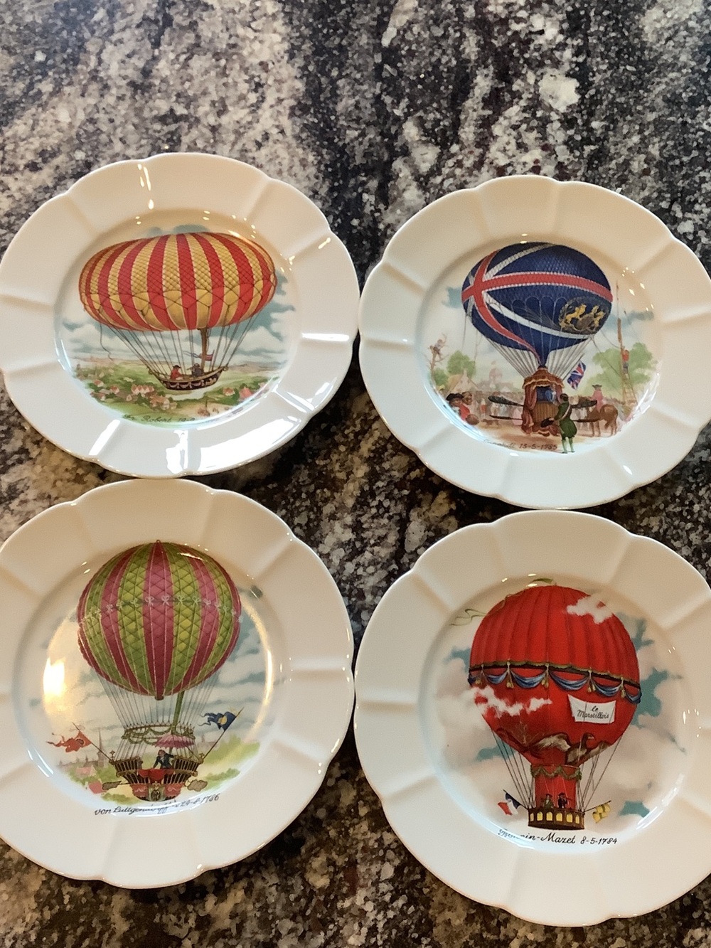 Vintage 1780’s Paris Hot Air Balloon Decorative Plate-Set of 4